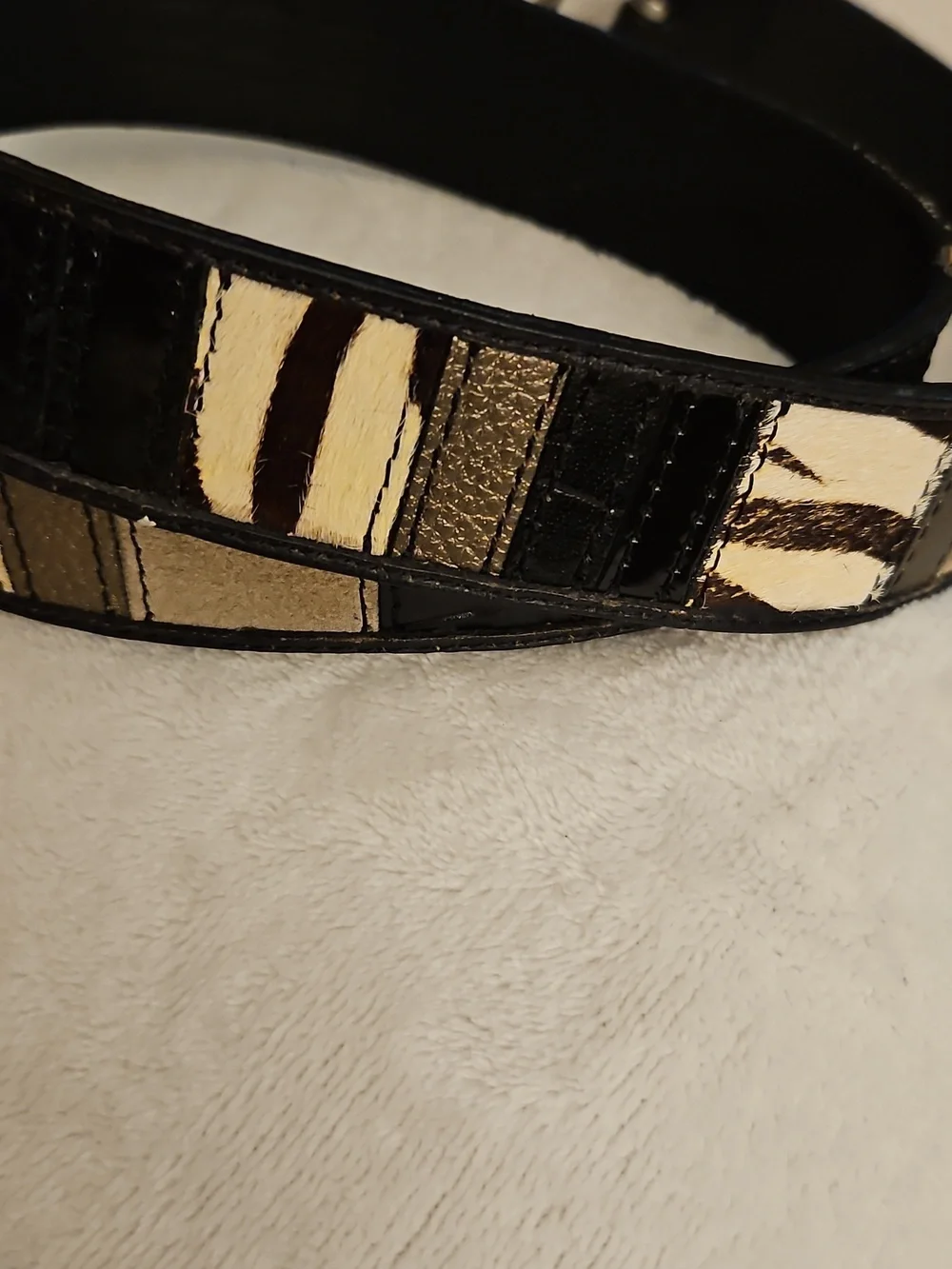 FOSSIL 1980s Zebra Metallic Patchwork Leather Belt